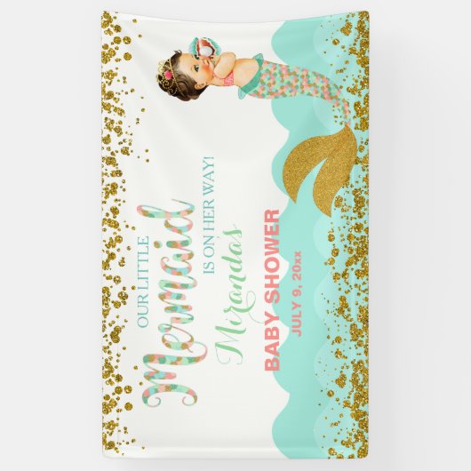 マーメイドベビーガールコーラルピーチミント金ゴールド 横断幕 (縦)