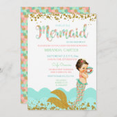 マーメイドベビーガールピーコラルミント金ゴールド 招待状 (正面/裏面)