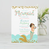 マーメイドベビーガールピーコラルミント金ゴールド 招待状 (スタンド正面)
