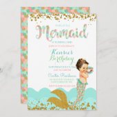 マーメイドベビーガールピーコラルミント金ゴールド 招待状 (正面/裏面)