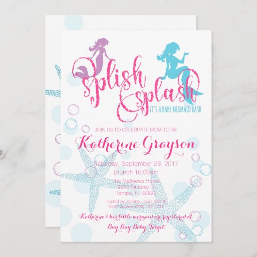 マーメイドベビーガールベビーシャワー招待状 招待状 (正面/裏面)