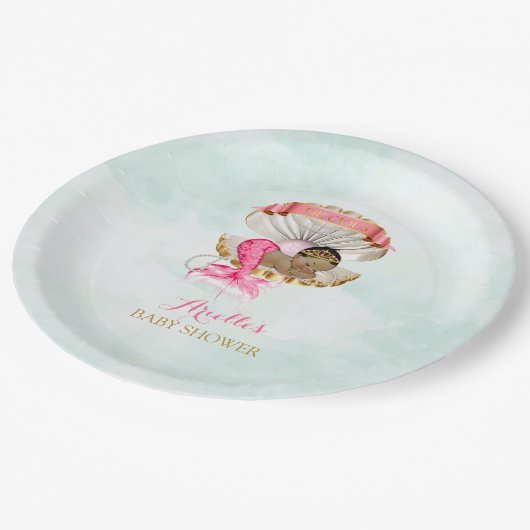 マーメイドベビークラムシェルティアラアフリカンアメリカン ペーパープレート (アングル)