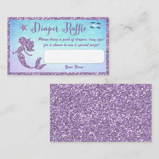 マーメイドベビーシャワーおむつラッフルチケット エンクロージャーカード (正面/裏面)