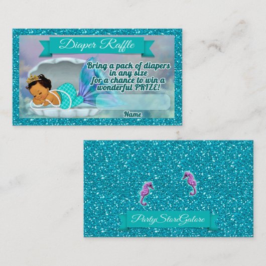 マーメイドベビーシャワーおむつラッフルチケット#136 エンクロージャーカード (正面/裏面)