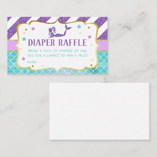 マーメイドベビーシャワーおむつラッフル 名刺 (正面/裏面)