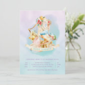 マーメイドベビーシャワーガールアンダーシーラベンダーティール(緑がかった色) 招待状 (スタンド正面)