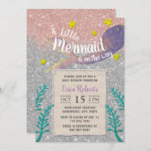マーメイドベビーシャワーザシーシルバーグリッター 招待状 (正面/裏面)