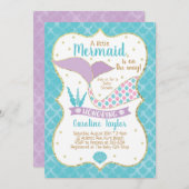 マーメイドベビーシャワーパープル&ターコイズ 招待状 (正面/裏面)