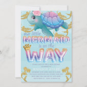 マーメイドベビーシャワーピンクブルーグリッター 招待状 (正面)