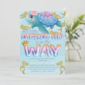 マーメイドベビーシャワーピンクブルーグリッター 招待状 (スタンド正面)