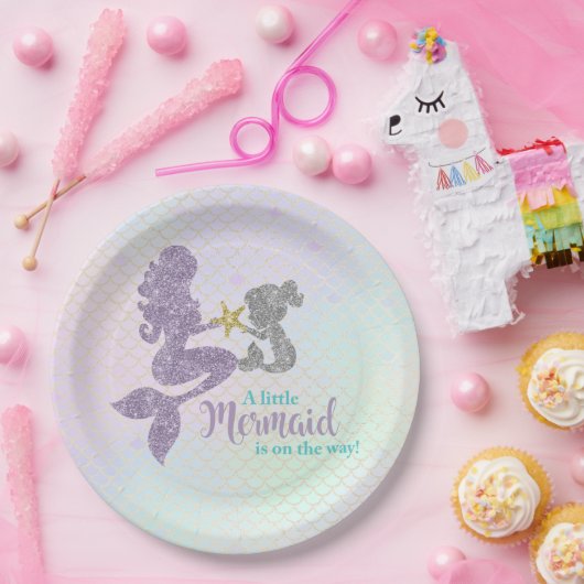 マーメイドベビーシャワーラベンダーティール(緑がかった色)紙プレート ペーパープレート (パーティー)