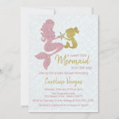 マーメイドベビーシャワー招待状バラ金ゴールド&金ゴールド 招待状 (正面)