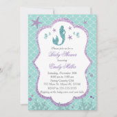 マーメイドベビーシャワー招待状パープルティール（緑がかった色） 招待状 (正面)