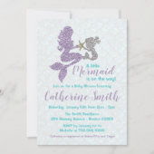 マーメイドベビーシャワー招待状ラベンダーとティール（緑がかった色） 招待状 (正面)