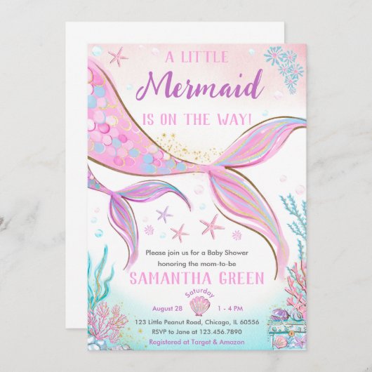 マーメイドベビーシャワー招待状 招待状 (正面/裏面)