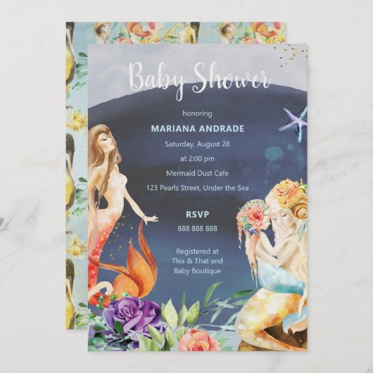 マーメイドベビーシャワー海アンダーシーガール 招待状 (正面/裏面)