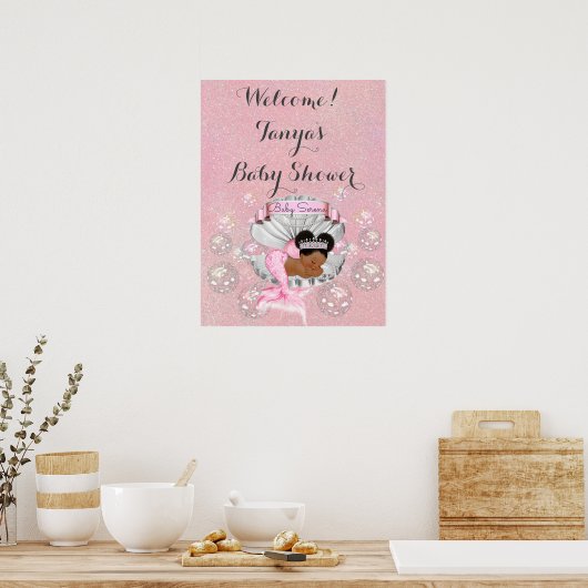 マーメイドベビーシャワー誕生日ウェルカムサインシェル ポスター (キッチン)