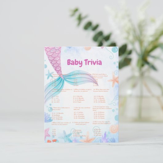 マーメイドベビートリビアゲーム赤ちゃんシャワーゲームカード 招待状 (スタンド正面)