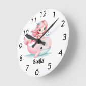 マーメイドホエールピンクの女の子の名前水中 ラウンド壁時計 (傾斜)