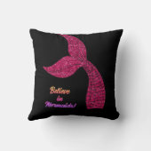 マーメイドホットピンクブラック信じインメメイド引用文 クッション (裏面)