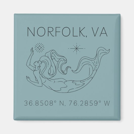 マーメイドボタンマグネット – ノーフォークVA座標 マグネット (正面)