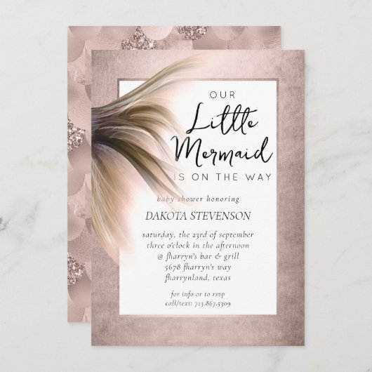 マーメイドポーシュ |ほこりっぽいテラコッタ小さな赤ちゃんシャワー 招待状 (正面/裏面)