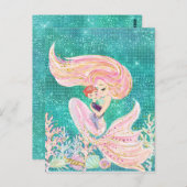 マーメイドマザーとベビーグリッター海 ポストカード (正面/裏面)