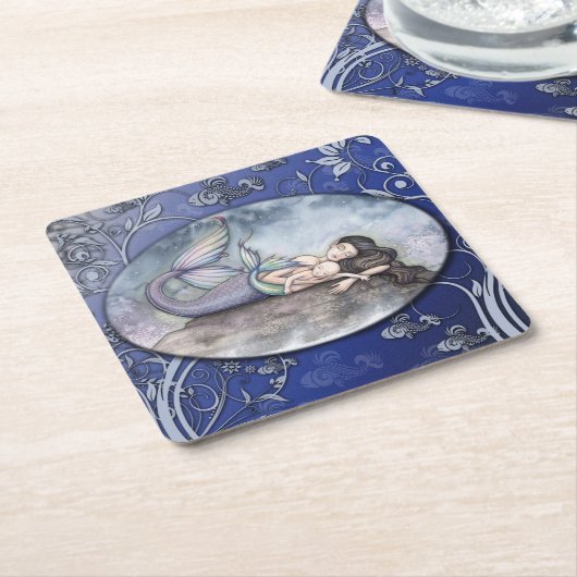 マーメイドマザーとベビーベビーシャワーコースター スクエアペーパーコースター (アングル)