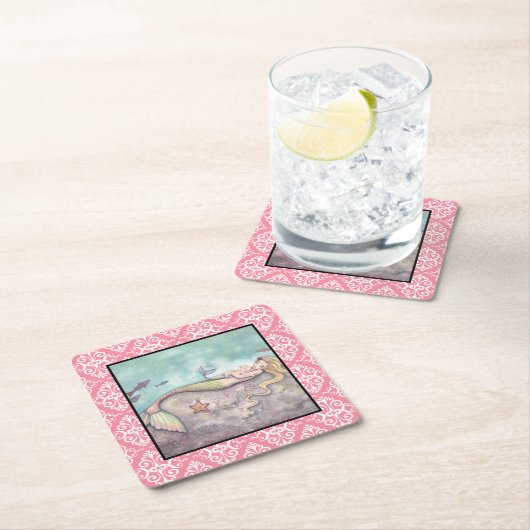 マーメイドマザーとベビーベビーシャワーコースター スクエアペーパーコースター (インサイチュ)