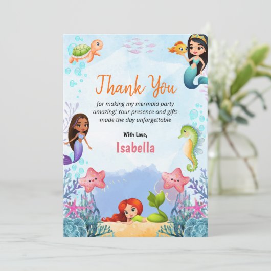 マーメイドマジカル誕生日ガールサンキューフラットカード サンキューカード (スタンド正面)