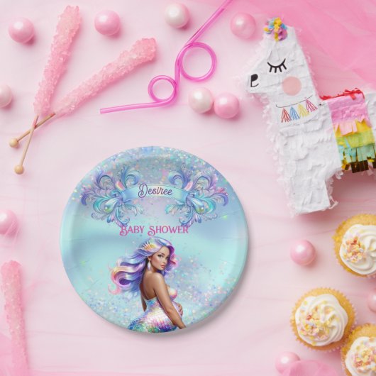 マーメイドママ妊娠赤ちゃんシャワー ペーパープレート (パーティー)