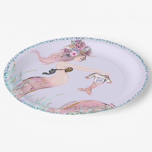 マーメイドママ赤ちゃんシャワー紙プレート ペーパープレート (アングル)