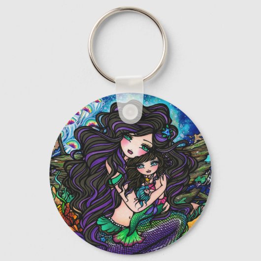 マーメイドママ&ベビークラゲファンタジーアートキーチェーン キーホルダー (正面)