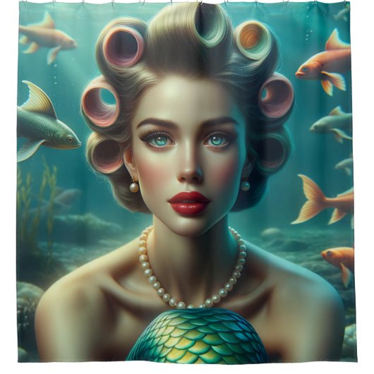 「マーメイドマリーナ1940年代のマーメイドズエレガンス」 シャワーカーテン (正面)