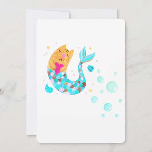 マーメイドマーキャットかわいい水の色1歳の誕生日 招待状 (裏面)