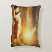 マーメイドムーンビーチと海ブラウングリーン金ゴールド アクセントクッション (裏面(縦))