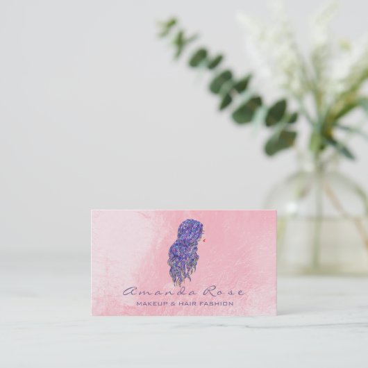 マーメイドメイクアップまばゆい美容師ピンク紫 名刺 (スタンド正面)