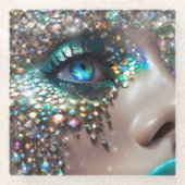 マーメイドメイクアップ顔宝石 ガラスコースター (正面)