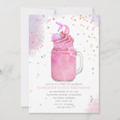 マーメイドメイソンジャールピンクミルクシェイクガールズ誕生日 招待状 (正面)