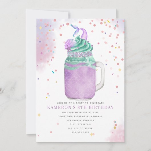 マーメイドメイソンジャールミルクシェイクガールズ誕生日インビタット 招待状 (正面)