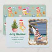 マーメイドメリークリスマスフォトグリーティングカード 招待状 (正面/裏面)