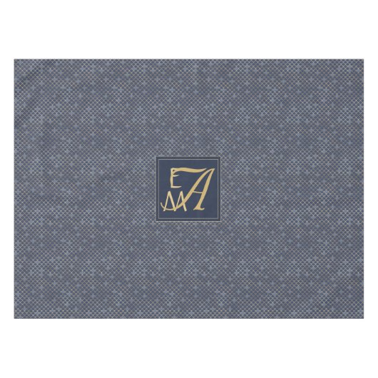 マーメイドモはかりで測ノグラムネイビーブルー金ゴールドホームデコール テーブルクロス (正面(横))