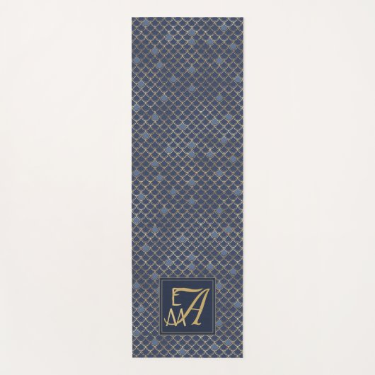 マーメイドモはかりで測ノグラムネイビーブルー金ゴールドホームデコール ヨガマット (正面)
