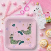 マーメイドモダンサイレンテーマイラストレーションプリントピンク ペーパープレート (パーティー)