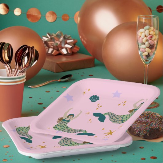 マーメイドモダンサイレンテーマイラストレーションプリントピンク ペーパープレート (複数)
