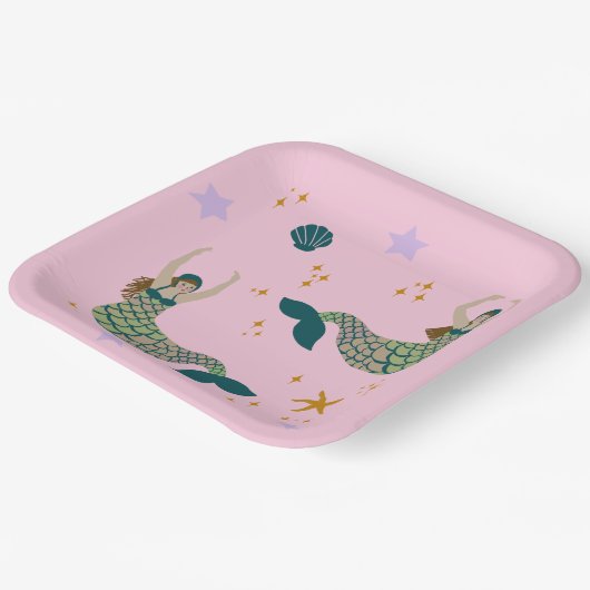 マーメイドモダンサイレンテーマイラストレーションプリントピンク ペーパープレート (傾斜あり)