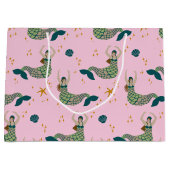 マーメイドモダンサイレンテーマイラストレーションプリントピンク ラージペーパーバッグ (正面)