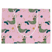 マーメイドモダンサイレンテーマイラストレーションプリントピンク ラージペーパーバッグ (裏面)