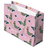 マーメイドモダンサイレンテーマイラストレーションプリントピンク ラージペーパーバッグ (正面アングル)