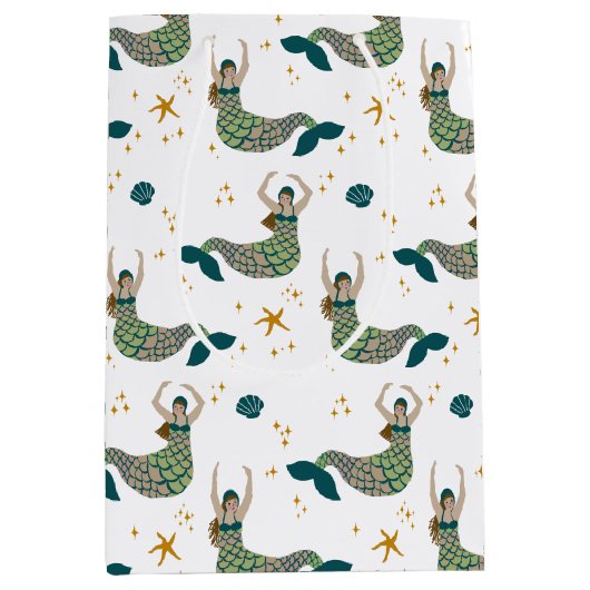 マーメイドモダンサイレンテーマイラストレーションプリント ミディアムペーパーバッグ (正面)